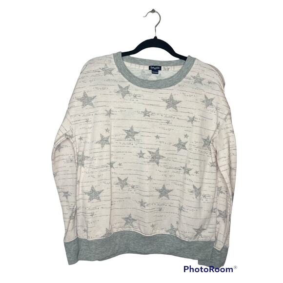 Splendid Long Sleeve Light Pink Grey Stars Print Pullover Sweatshirt Size M - Picture 1 of 5